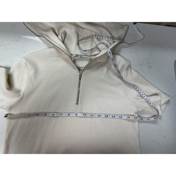 Zara mini t-shirt dress high collar rib knit ivory cream new casual Sz S - Picture 7 of 12
